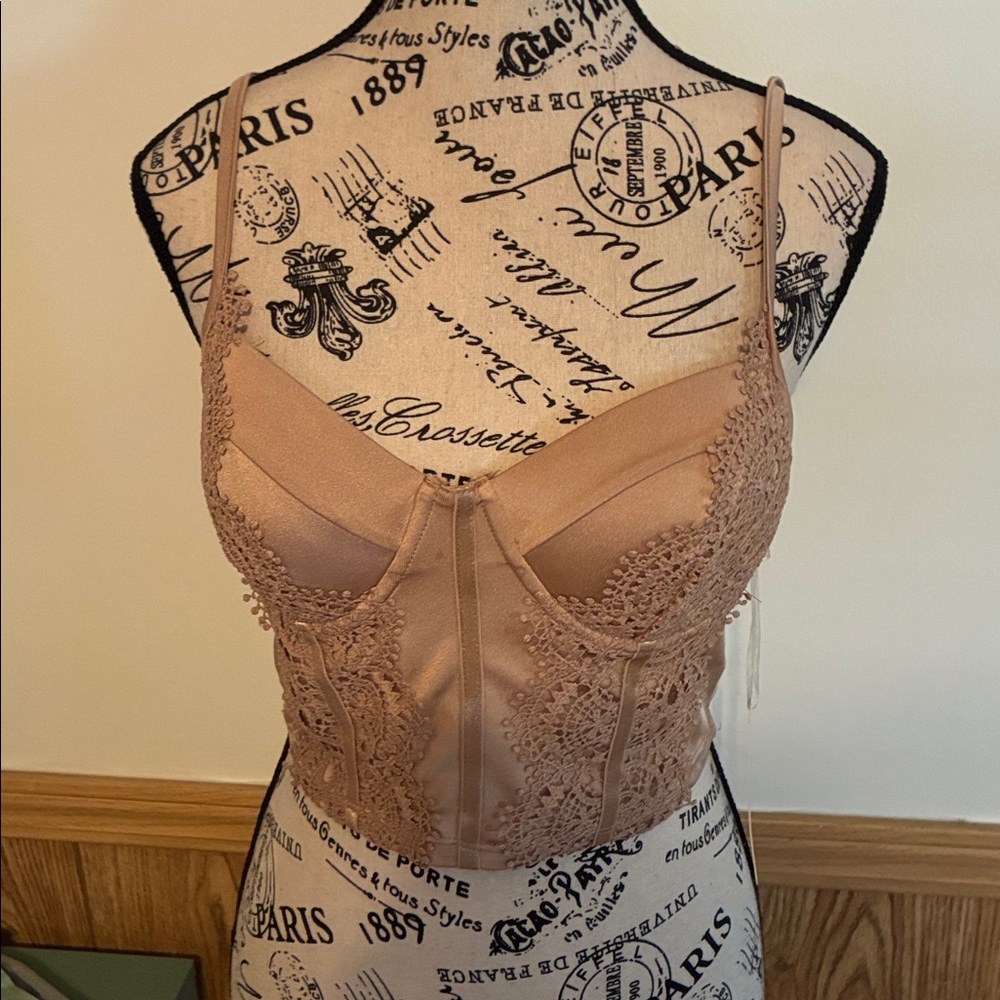 Tan Lace Underwire Bustier Top Sz S nwt